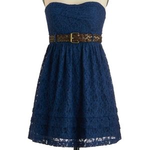 Modcloth Navy Blue Strapless Lace Dress